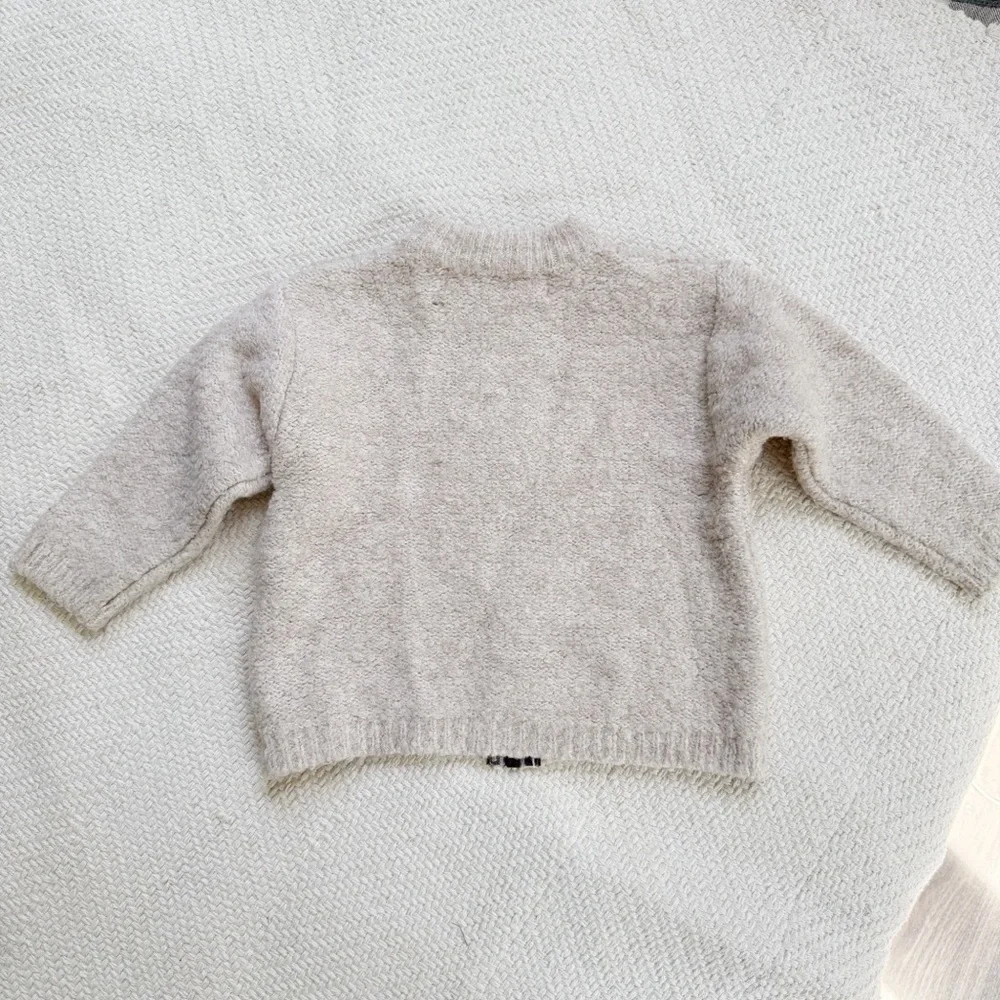 Du Pareil au Même French Wool Blend Knit Beige Cardigan Sweater 18m